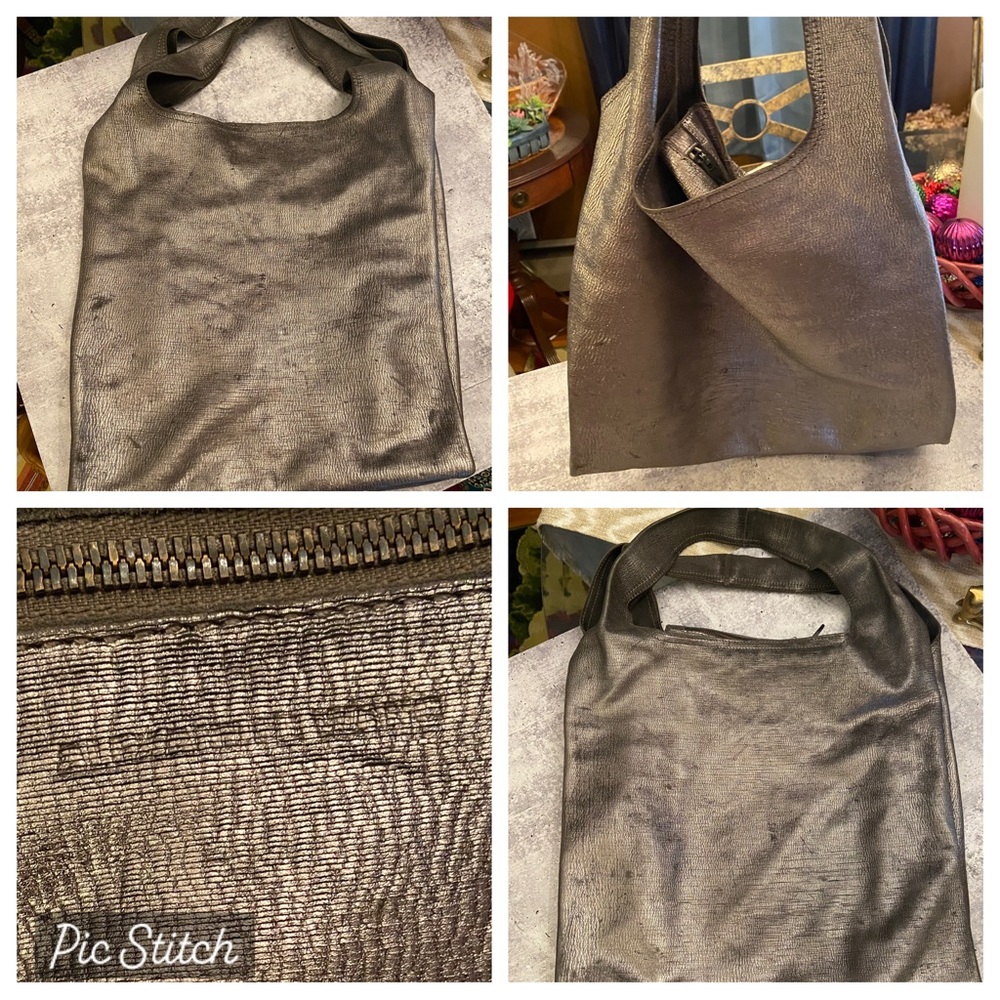 Authentic Alexander Wang Metallic Silver Leather Slouchy Sling Tote Bag